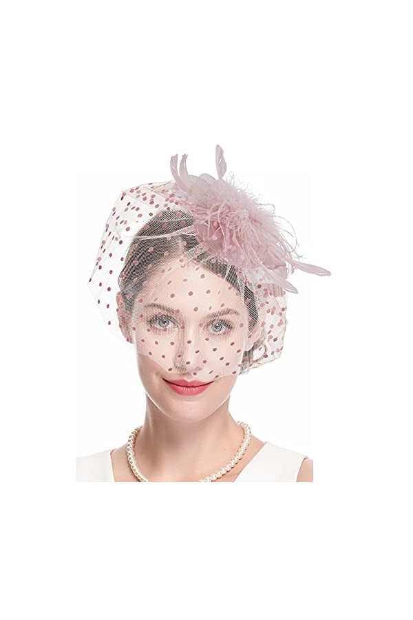 Cizoe Chapeau bibi pour femme - Style vintage des années 20 et 50 - Chapeau à pilules Kentucky Derby - Voile de fleurs - Chap