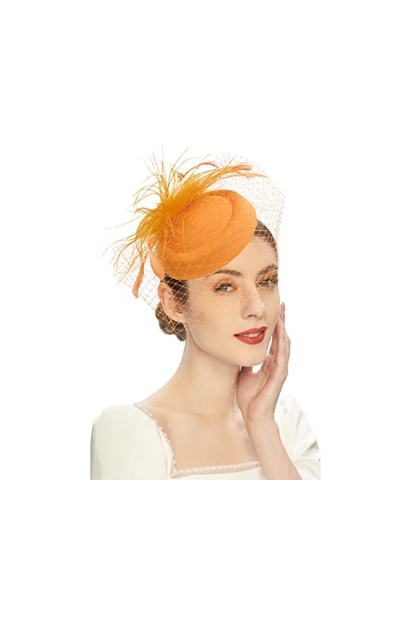Cizoe Chapeau bibi pour femme - Style vintage des années 20 et 50 - Chapeau à pilules Kentucky Derby - Voile de fleurs - Chap