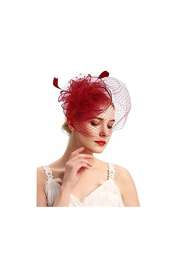 Cizoe Chapeau bibi pour femme - Style vintage des années 20 et 50 - Chapeau à pilules Kentucky Derby - Voile de fleurs - Chap