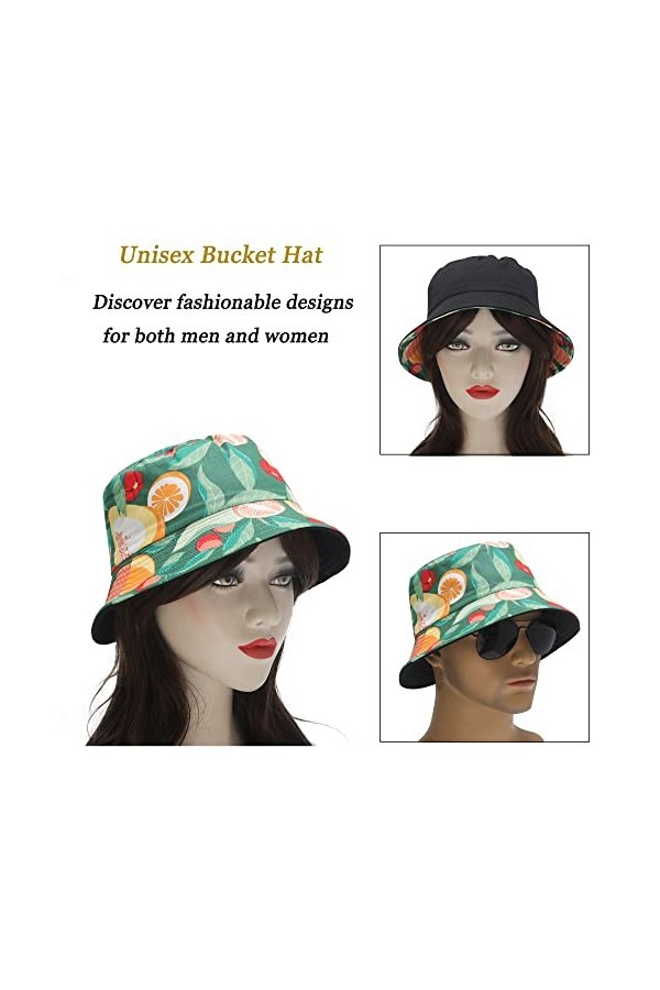 ZLYC Chapeau cloche en toile imprimé graffiti géométrique tribal pour femme, Vert melon, taille unique