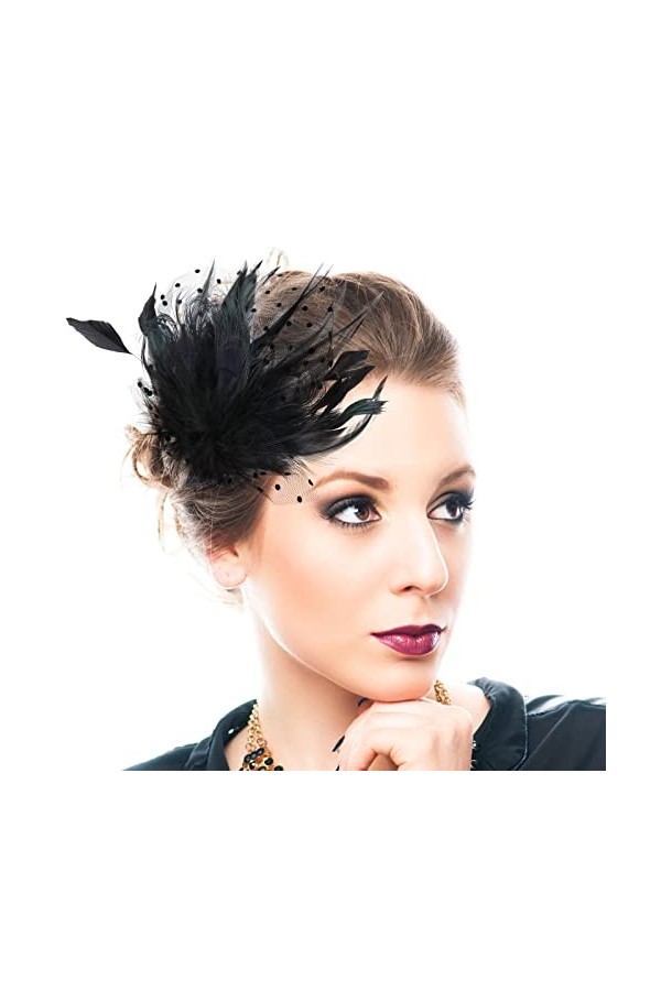 Chapeau Fascinateur Femmes Plume Maille Chapeaux Chapeau Noir Vintage thé Fête Cheveux Accessoires pour Femmes Filles Soirées