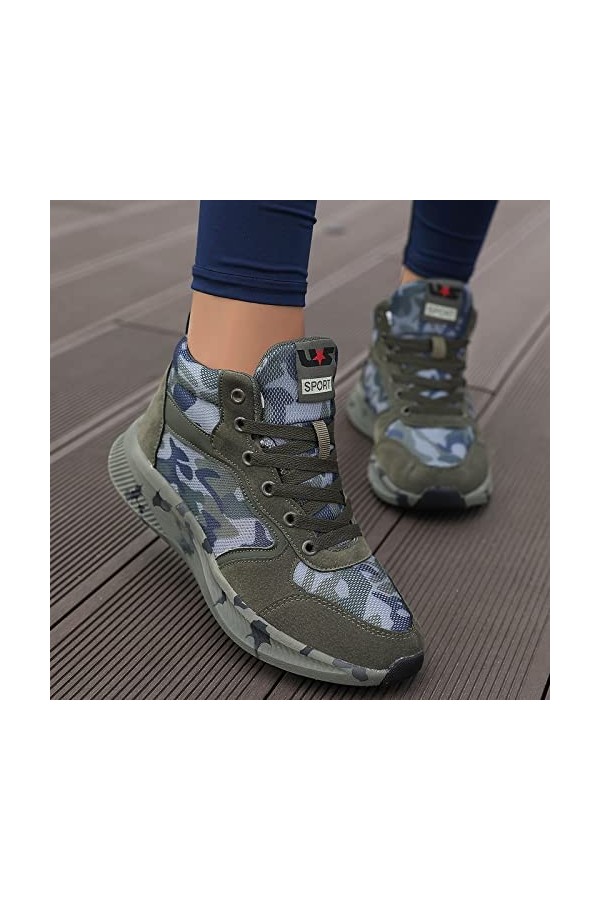 Basket Femme Chaussure de Course Marche Sport Loisirs femmes à lacets semelle souple Camouflage chaussures confortables chaus