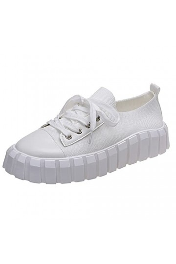 Fannyfuny Été Noir Léger et Confortable à Lacets Semelle pour Femmes Mode Baskets Solides Couleur Chaussures à Plate-Forme So