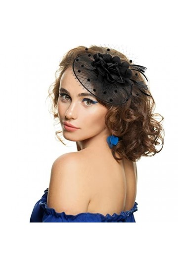 Chapeau Fascinators pour Femmes Noir Floral Plume Maille Chapeau Vintage Cocktail Mariage thé Fête Couvre-Chef Accessoires po
