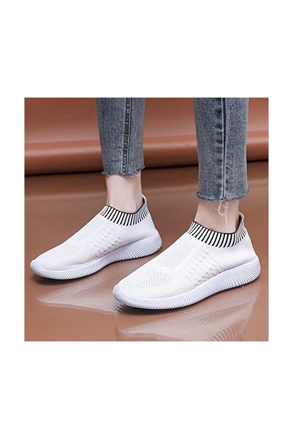 Sbyhbhyds Mode été Femmes Baskets Grande Taille sans Lacet Maille Respirant léger Confortable décontracté Talon Compensé Blan