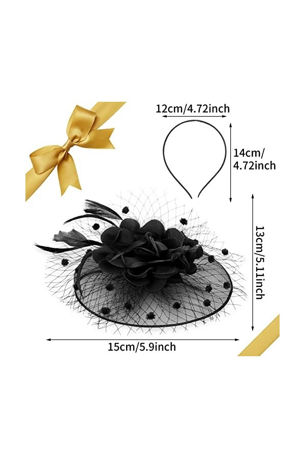 Chapeau Fascinators pour Femmes Noir Floral Plume Maille Chapeau Vintage Cocktail Mariage thé Fête Couvre-Chef Accessoires po