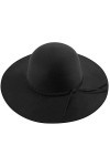Lanzom Chapeau Fedora rétro à large bord pour femme, Noir C, Taille unique