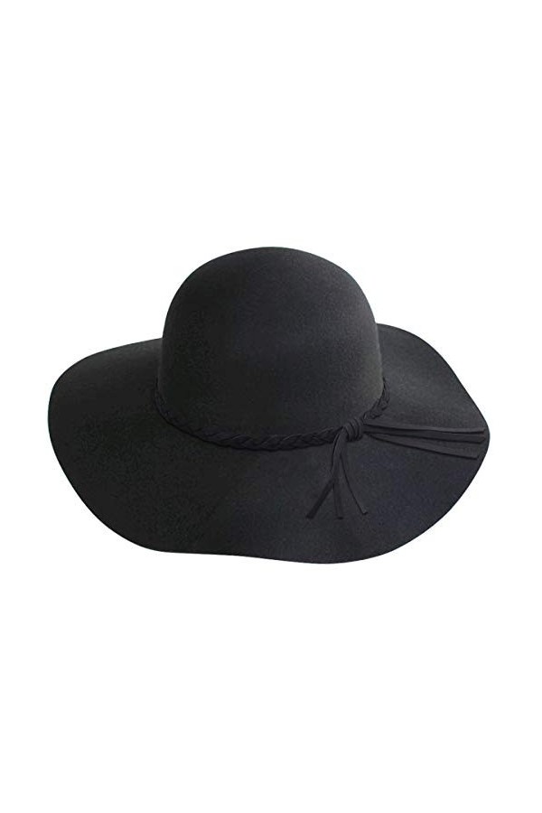 Lanzom Chapeau Fedora rétro à large bord pour femme, Noir C, Taille unique