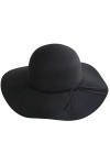 Lanzom Chapeau Fedora rétro à large bord pour femme, Noir C, Taille unique
