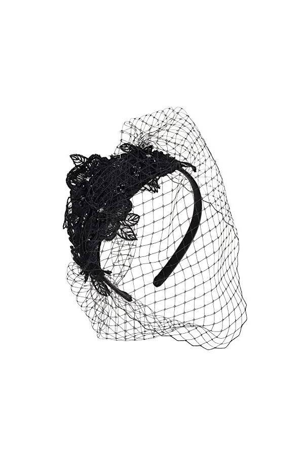Fasbuy Chapeau bibi pour femme avec plumes florales Kentucky pour thé, cocktail, Derby, noir, S/M