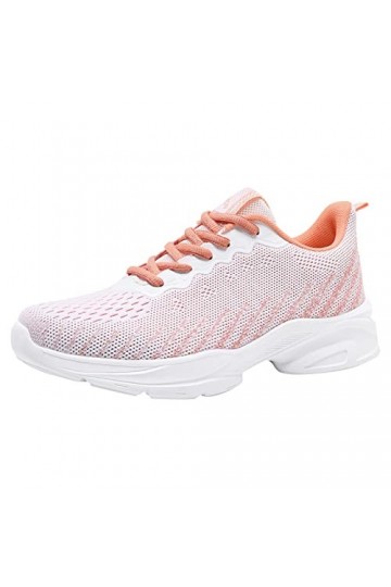 Femmes Baskets Mode été Maille Respirant Confortable léger à Lacets Chaussures décontractées Chaussures Femme Talon Pink-A, 