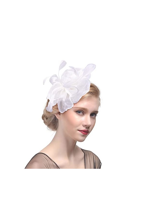 XINCHIA Chapeau bibi en maille filet voile bandeau fleur rubans voile chapeau de fête chapeau ascot bandeau à plumes bandeau 