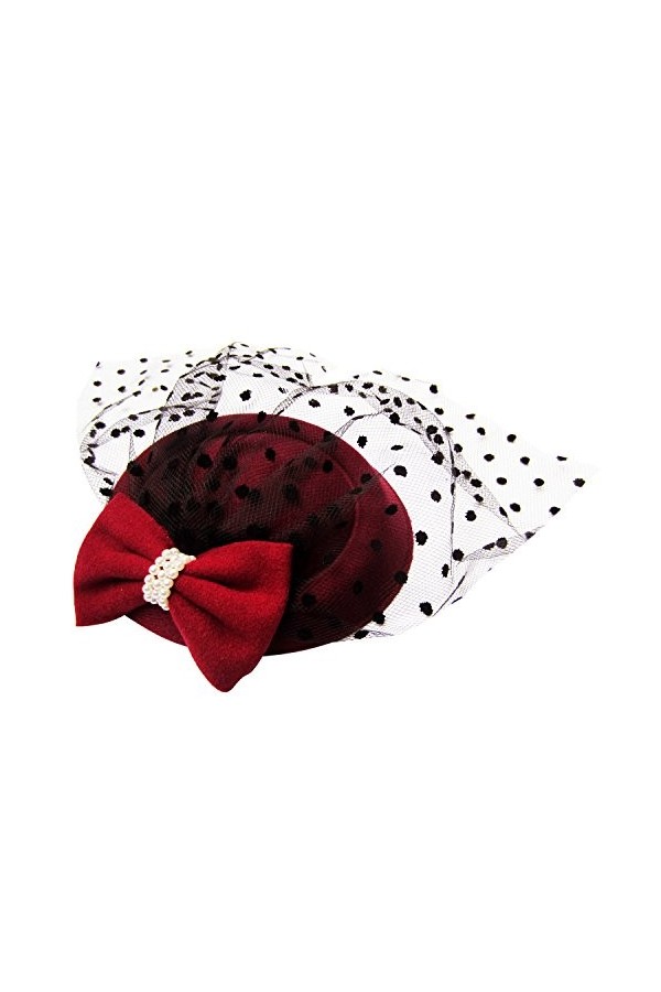 HowYouth Femmes élégantes Fascinator Chapeau Béret Nuptiale Cheveux Clip Accessoires Cocktail Royal Ascot Vin Rouge 
