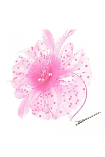 Myjoyday Chapeau bibi pour femme avec plumes de fleurs en mousseline de soie, 2-Rose, Taille unique