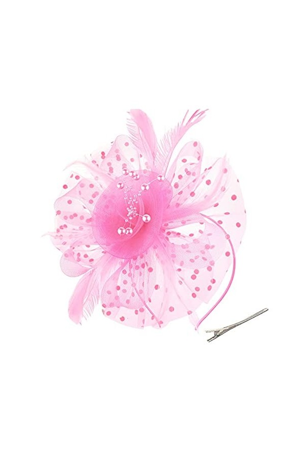 Myjoyday Chapeau bibi pour femme avec plumes de fleurs en mousseline de soie, 2-Rose, Taille unique