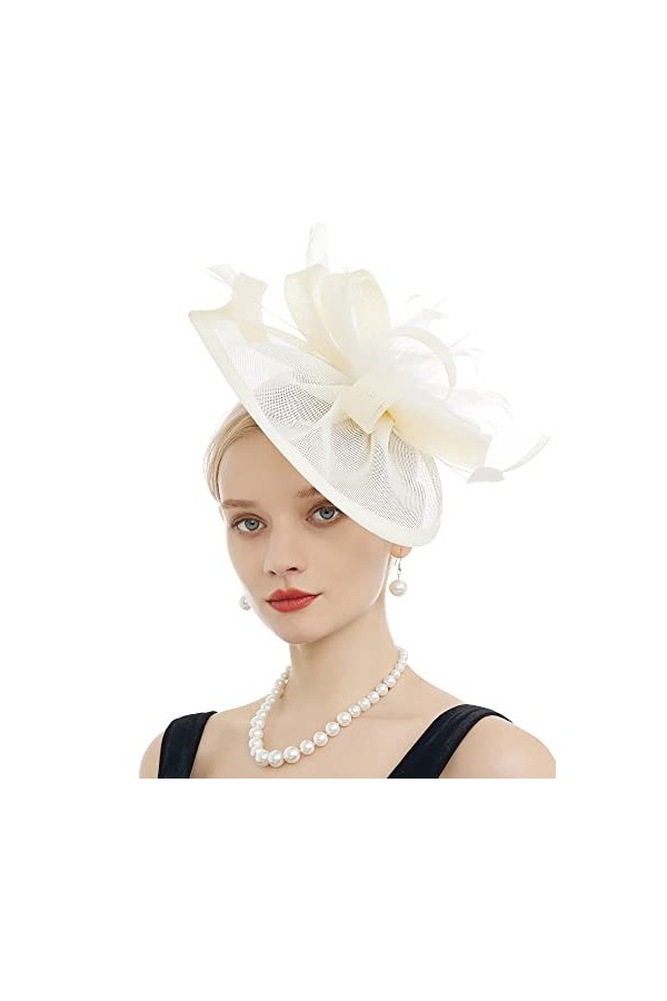 Myjoyday Chapeau bibi pour femme avec plumes de fleurs en mousseline de soie, 2-Rose, Taille unique