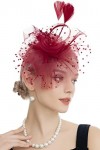 Myjoyday Chapeau bibi pour femme avec plumes de fleurs en mousseline de soie, 2-Rose, Taille unique