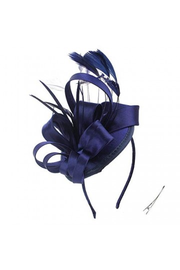 Felizhouse Chapeau bibi en satin avec plumes pour femme, pour mariage, cocktail, thé, fête royale Ascot Église, accessoire de