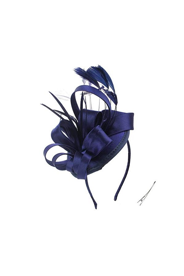 Felizhouse Chapeau bibi en satin avec plumes pour femme, pour mariage, cocktail, thé, fête royale Ascot Église, accessoire de