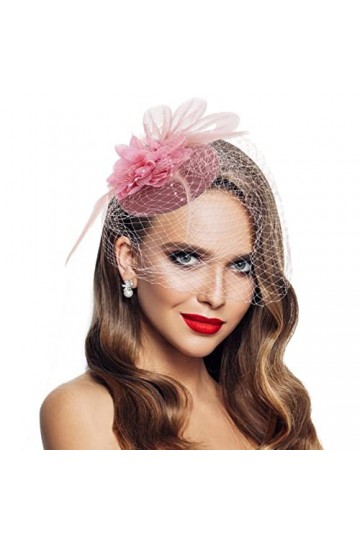 Chapeau Fascinators Femme Rose Maille Floral Diadème Chapeau Vintage Tea Party Coiffures Cocktail Party Accessoires De Cheveu