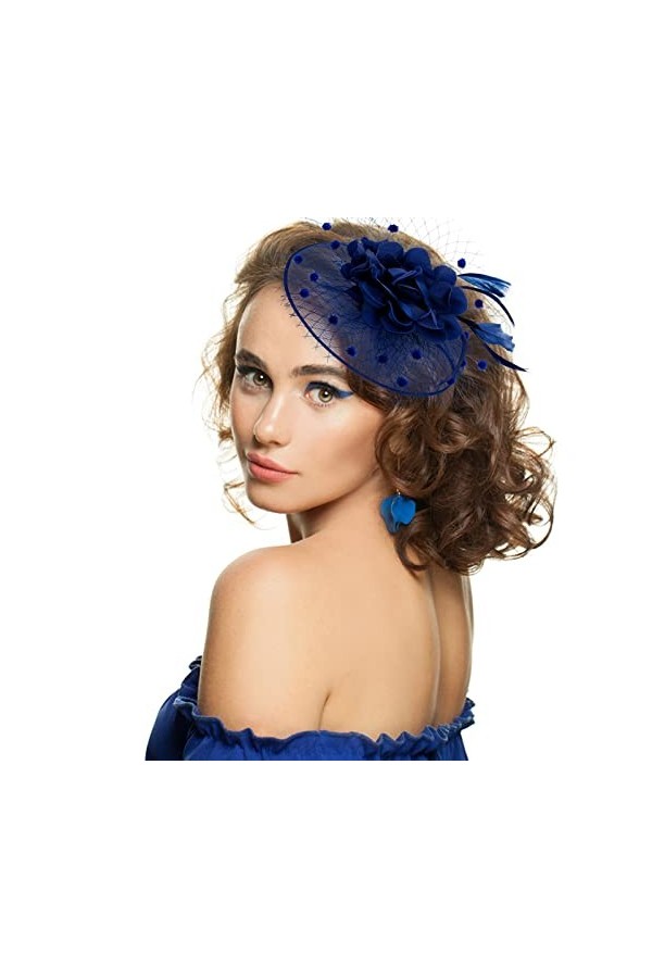 Chapeau Fascinators pour Femmes Chapeau en Maille à Plumes Florales Vintage Cocktail Party Wedding Tea Party Headgear Hair Ac