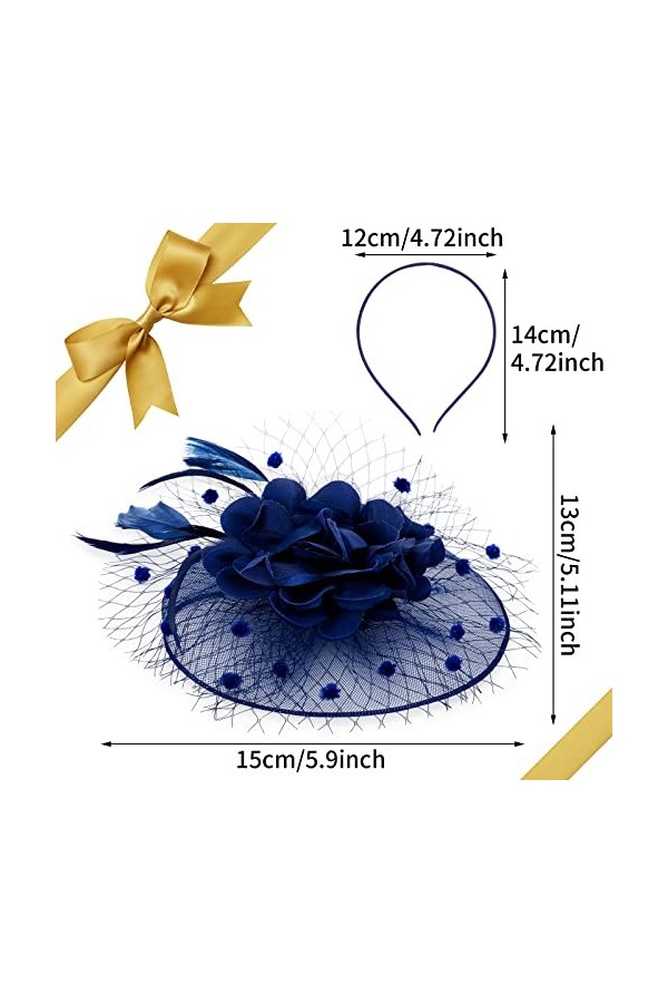 Chapeau Fascinators pour Femmes Chapeau en Maille à Plumes Florales Vintage Cocktail Party Wedding Tea Party Headgear Hair Ac