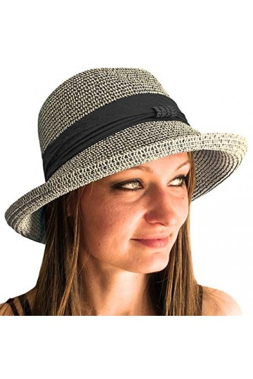 TOSKATOK® Ladies Womens Adjustable Summer Sun Hat Fashion Foldable Roll Brim Trilby Bowler-1