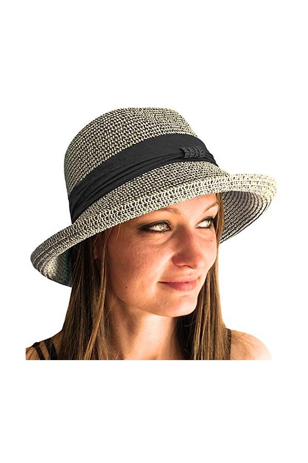 TOSKATOK® Ladies Womens Adjustable Summer Sun Hat Fashion Foldable Roll Brim Trilby Bowler-1