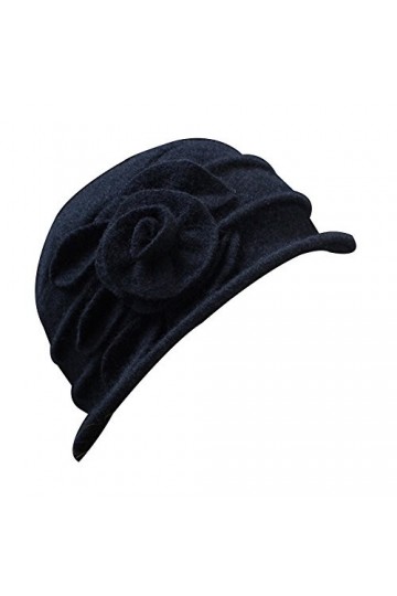 ZHOUBA Chapeau déglise vintage en laine avec fleur pour femme - Noir - Taille Unique