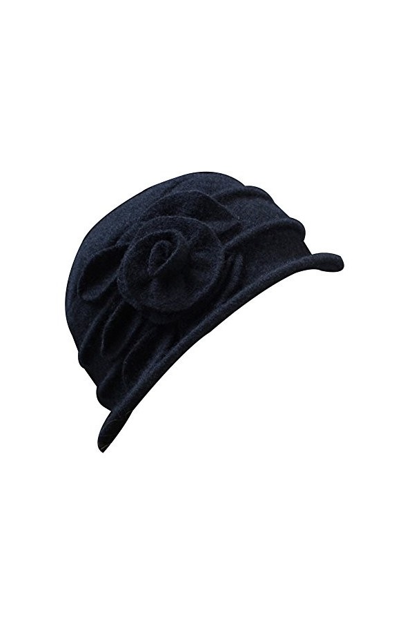 ZHOUBA Chapeau déglise vintage en laine avec fleur pour femme - Noir - Taille Unique