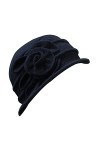 ZHOUBA Chapeau déglise vintage en laine avec fleur pour femme - Noir - Taille Unique