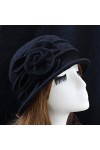ZHOUBA Chapeau déglise vintage en laine avec fleur pour femme - Noir - Taille Unique