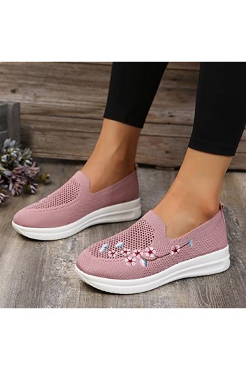 NJGRAE Femme Air Baskets Chaussures Fitness Sport Sneakers Basket Femme Respirantes Chaussures de Running Mesdames Mode Brodé