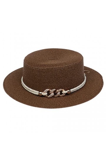 VPbao Panama Elégant Femme Chapeau Melon en Paille Anti Soleil avec Boucle Mariage Cérémonie Soirée Marron