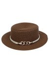 VPbao Panama Elégant Femme Chapeau Melon en Paille Anti Soleil avec Boucle Mariage Cérémonie Soirée Marron