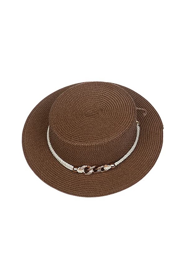 VPbao Panama Elégant Femme Chapeau Melon en Paille Anti Soleil avec Boucle Mariage Cérémonie Soirée Marron