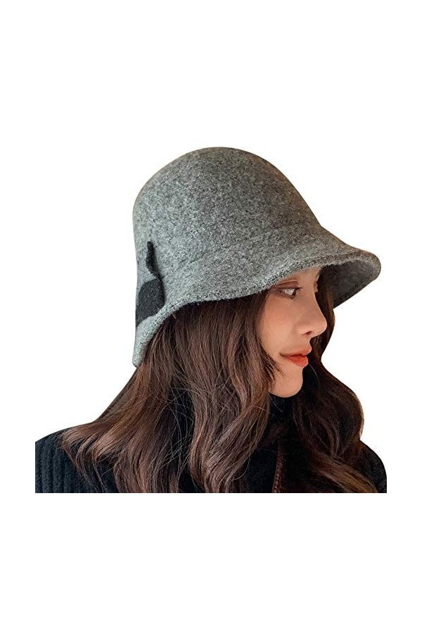 Femmes En Feutre De Laine Vintage 1920 Cloche Cloche Bowler Bucket Chapeaux Hiver Crushable - gris - Taille unique