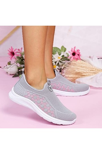 Sbyhbhyds Baskets Mode Femmes Baskets Confort Chaussures décontractées Femmes Couleurs Gray Chaussures de Marche Lady Easy Sh