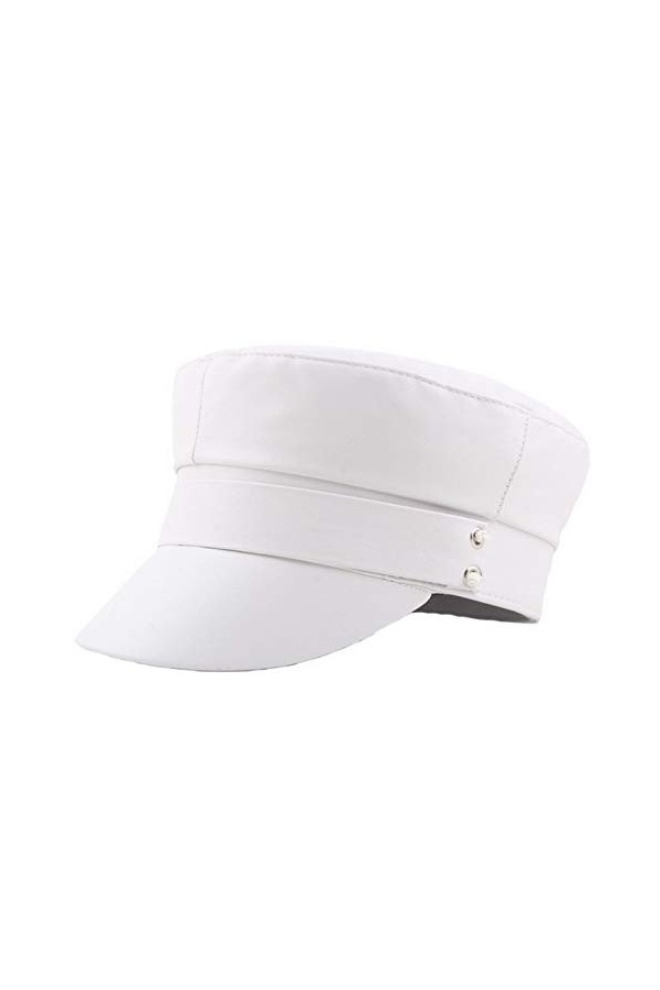 Chapeau de capitaine de yacht en PU pour femme, Noir avec chaîne., 7-7 1/4