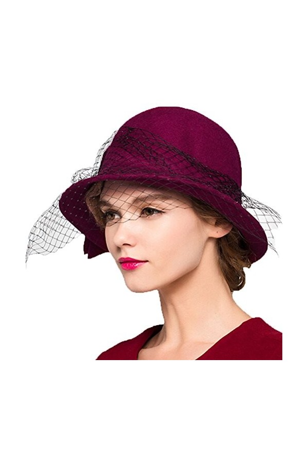 Maitose™ Fedoras Vintage Laine Femmes se sentaient Veil Red Hat