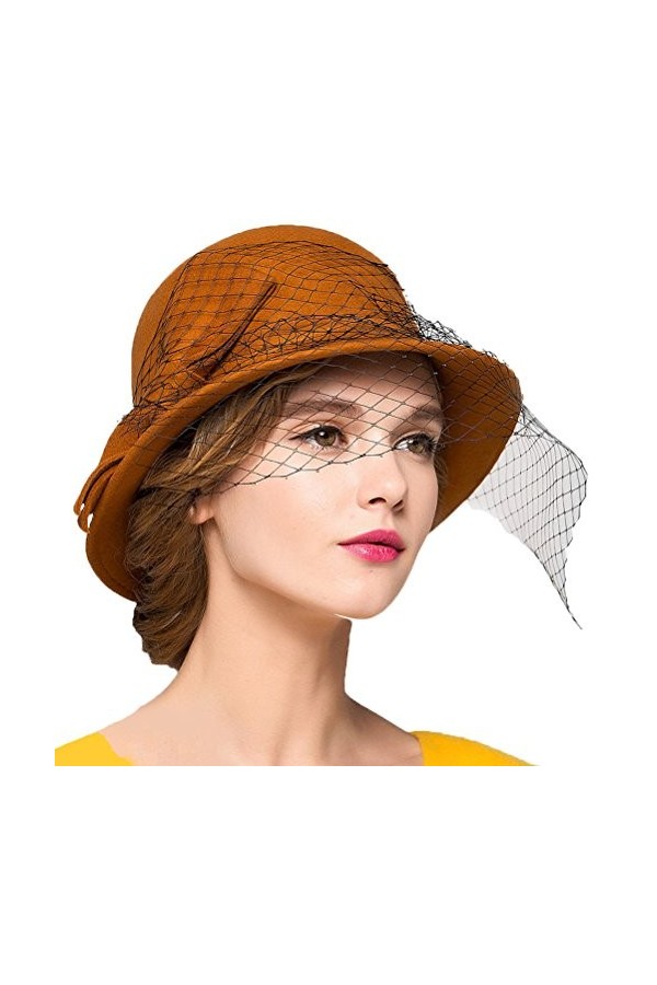 Maitose™ Fedoras Vintage Laine Femmes se sentaient Veil Red Hat