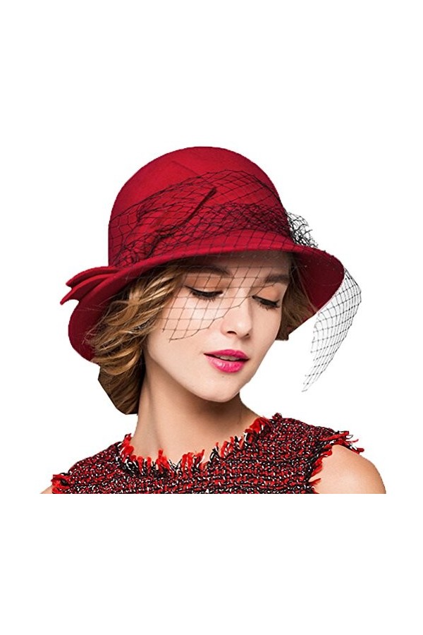 Maitose™ Fedoras Vintage Laine Femmes se sentaient Veil Red Hat