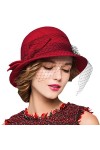 Maitose™ Fedoras Vintage Laine Femmes se sentaient Veil Red Hat