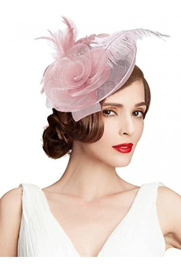 Z&X Sinamay Bibi et chapeaux avec serre-tête en maille avec fleur et plumes pour mariage Royal Ascot Chapeau, 01 Nude Rose, t