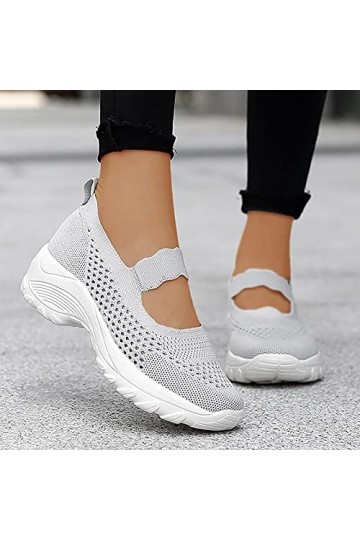 Chaussure Été Noir Summer Wedge Womens Fashion Out Sport Baskets en Maille Creuse sur des Chaussures Slip Baskets pour Femme