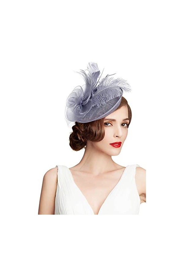 Z&X Sinamay Bibi et chapeaux avec serre-tête en maille avec fleur et plumes pour mariage Royal Ascot Chapeau, 01 Nude Rose, t