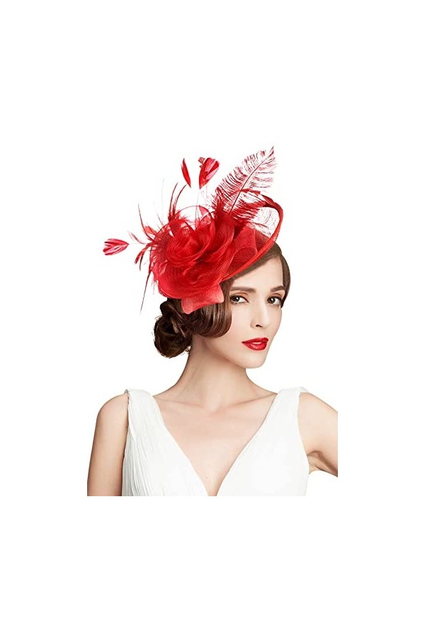 Z&X Sinamay Bibi et chapeaux avec serre-tête en maille avec fleur et plumes pour mariage Royal Ascot Chapeau, 01 Nude Rose, t