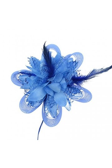 Song Qing Broche bibi pour femme avec fleurs et plumes, Bleu A, Taille unique