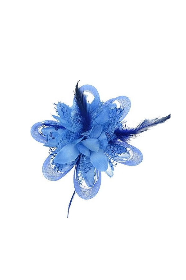 Song Qing Broche bibi pour femme avec fleurs et plumes, Bleu A, Taille unique