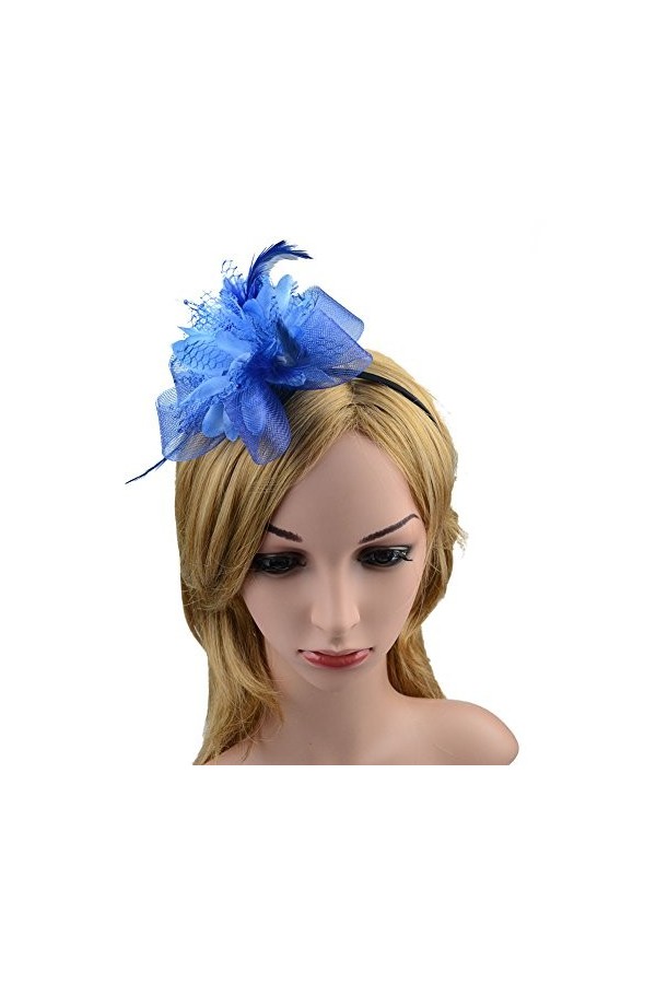 Song Qing Broche bibi pour femme avec fleurs et plumes, Bleu A, Taille unique